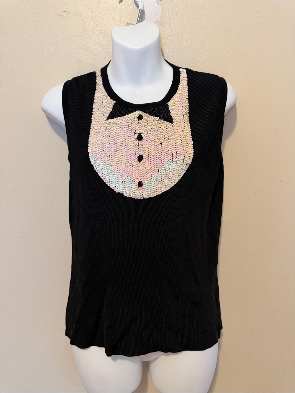 Sweaterworks Black Sleeveless Top with Iridescent Sequin Bib